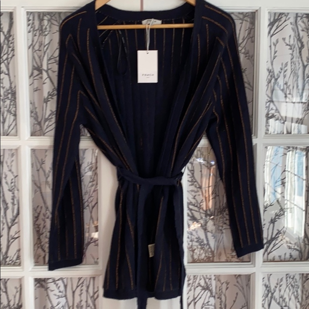 Frnch Paris Cardigan with tie Medium Blue/Gold Str